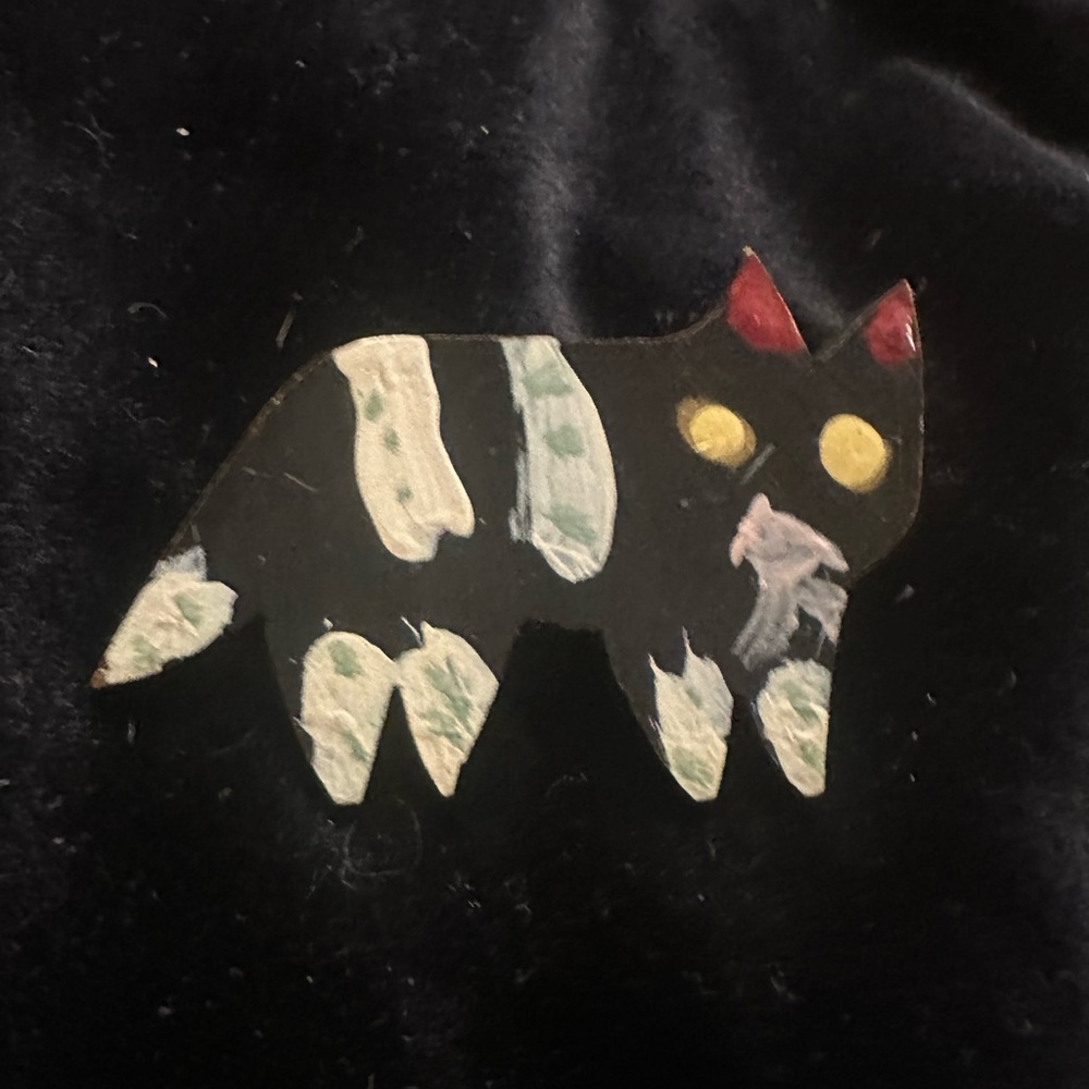 Black and Red Cat Brooch